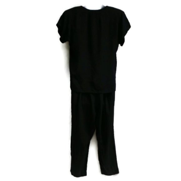 Vintage 3pc Black Abstract Pant Suit Blazer Blouse Trousers Basque Waist USA 10 - Picture 8 of 16